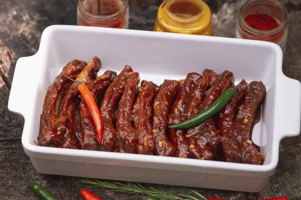 Pork Ribs Marinated Honey Mustard Sauce Paprika Barbecue — Stok fotoğraf