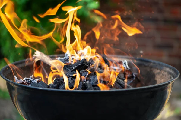 Bright Flame Fire Brazier Firewood Barbecue — Stock Photo, Image