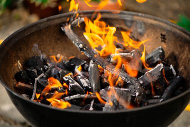 beautiful flames of fire from burning firewood