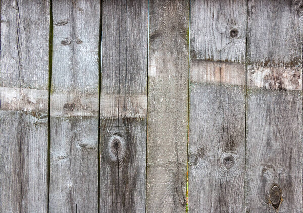 Old grey and white wooden background with cracks and scratches in vintage style