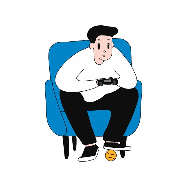 Man playing videogames at home. Vector illustration — Stock Vector
