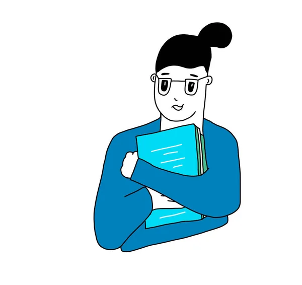 Ilustracja nastolatki przytulanie jej książki szczęśliwie — Wektor stockowy