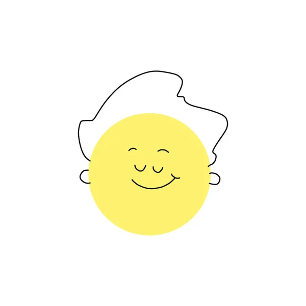 Sorriso rosto vetor amarelo feliz. uma cara alegre no estilo do minimalismo com cachos. para cartões postais, sites, lembranças e design de camisetas — Vetor de Stock