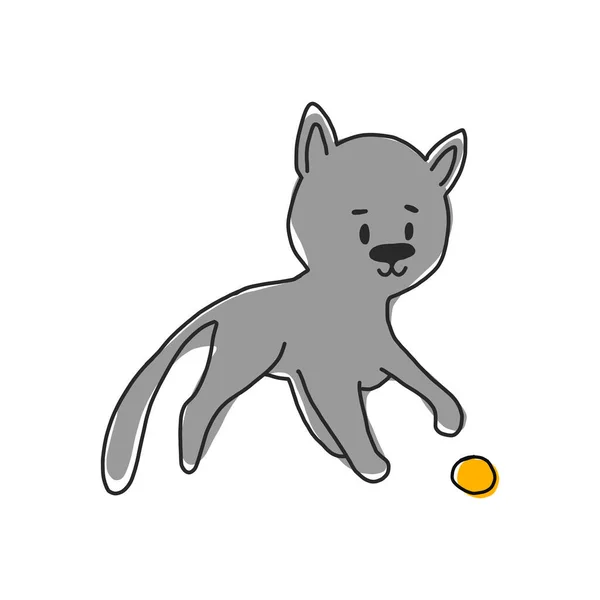 Hraješ si na kočku. Vektorová ilustrace. mazlíček hraje se žlutým míčkem. pro plakáty, transparenty, obchody se zvířaty a trička — Stockový vektor