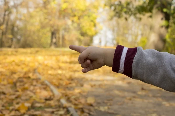 Gesto ruky dítěte ukazuje, kudy se dát — Stock fotografie