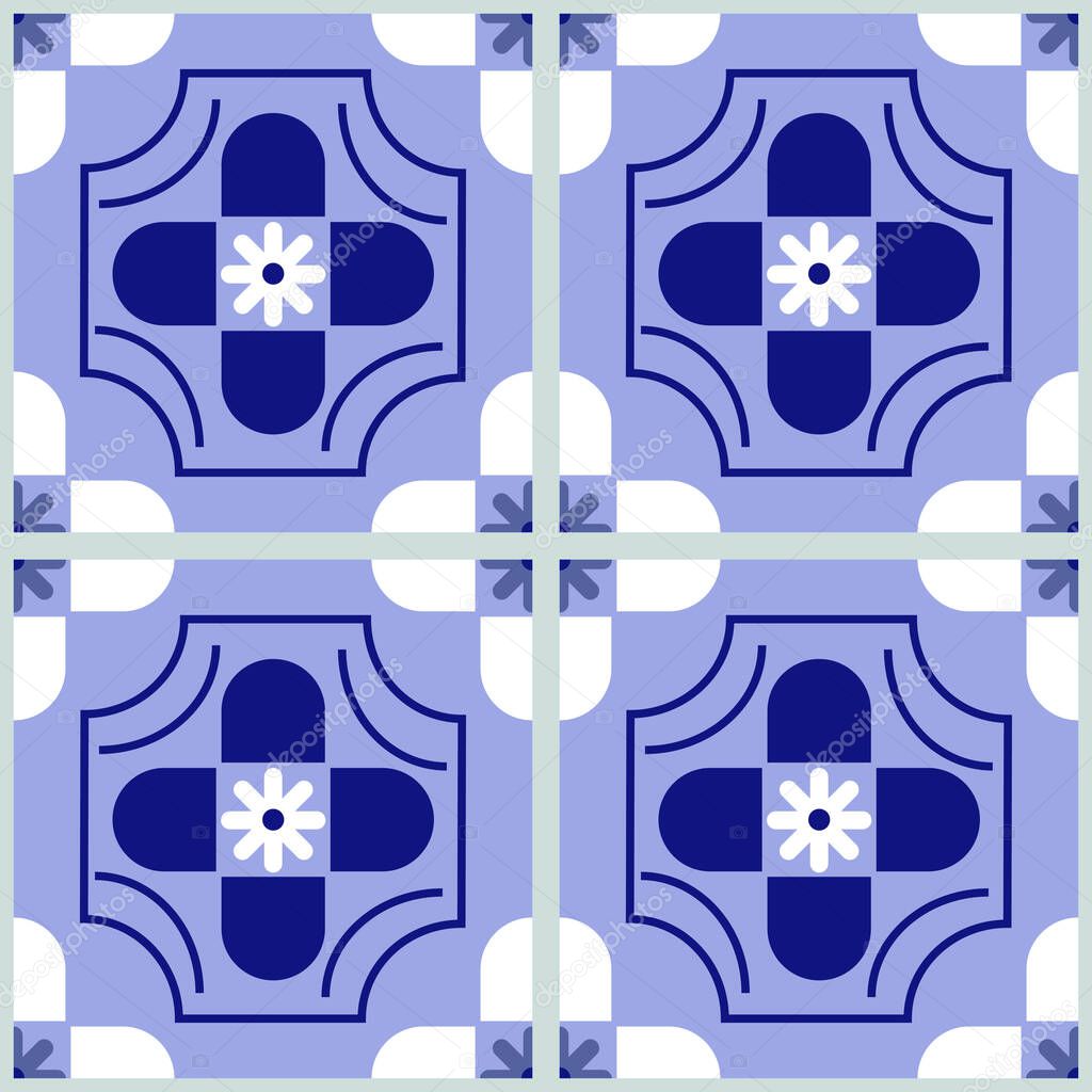 Traditional ornate ceramic tiles Azulejo seamless pattern. Vector. 