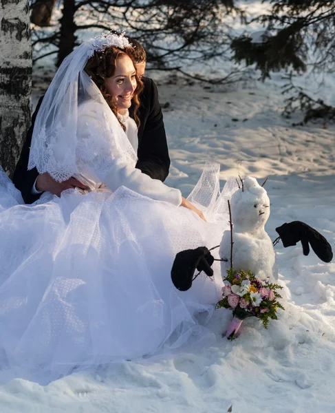 O casamento de dois amantes, inverno, patinação no gelo, sorriso — Fotografia de Stock