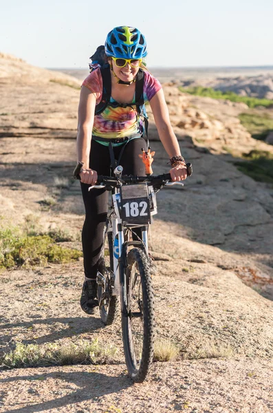 Biking for a wonderful wonderful stone for - unearthly landscape — Stock Photo, Image