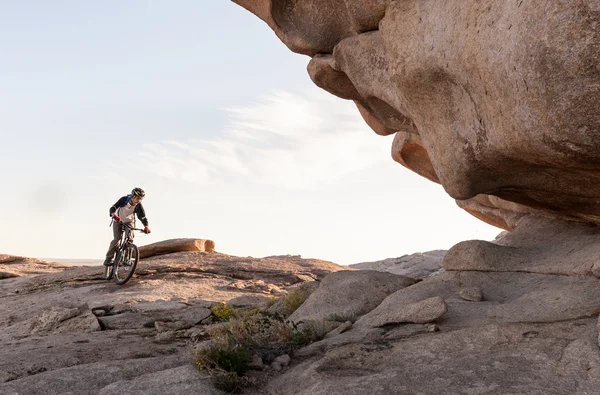 Biking for a wonderful wonderful stone for - unearthly landscape — Stock Photo, Image