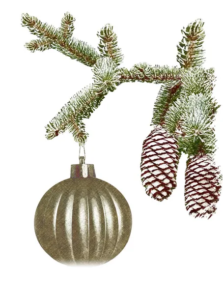 ボール トウヒの木の小枝 クリスマスの装飾おもちゃ 基本的なRgbとクリスマスツリーの枝 — ストックベクタ