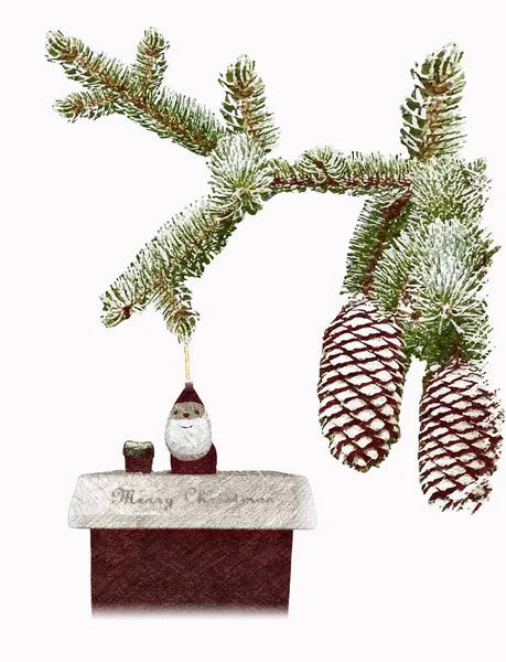 Weihnachtsbaum Zweig Mit Weihnachtsmann Fichtenzweig Weihnachtsdeko Spielzeug Basic Rgb — Stockvektor
