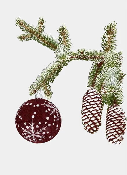 Ramo Árvore Natal Com Bolas Vermelhas Ramo Árvore Abeto Brinquedo —  Vetores de Stock