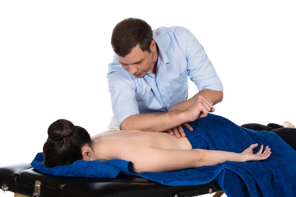 Paciente fisioterapeuta massagista — Fotografia de Stock