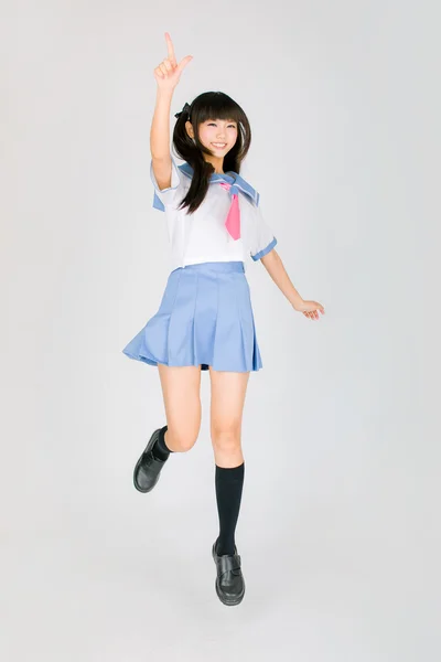 Jumping Japanese style student girl asia cosplay lolita — Stock Photo, Image