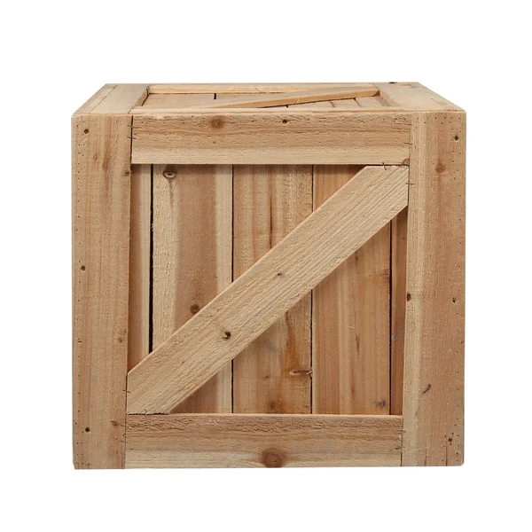 Dřevěný box bílé pozadí, samostatný — Stock fotografie