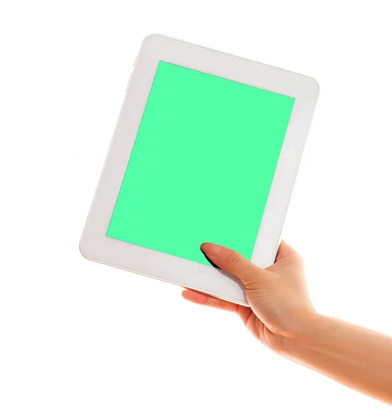White tablet computer in the hand — Stock Photo, Image