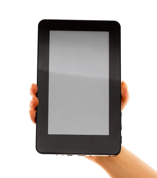 Black tablet computer in the hand — Stock Photo, Image