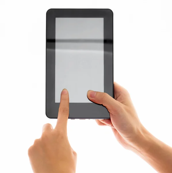 Black tablet computer in the hand — Stock Photo, Image
