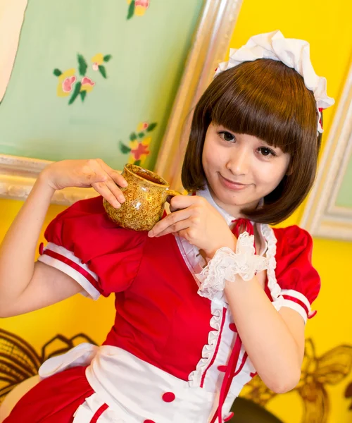 Lolita japanese style girl intdoor cute cosplayer maid — Stock Photo, Image