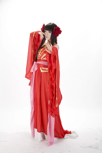 Asia chica china en rojo vestido tradicional bailarina —  Fotos de Stock