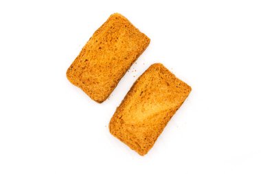 Beyaz arkaplanda seçici odaklı gevrek rusk