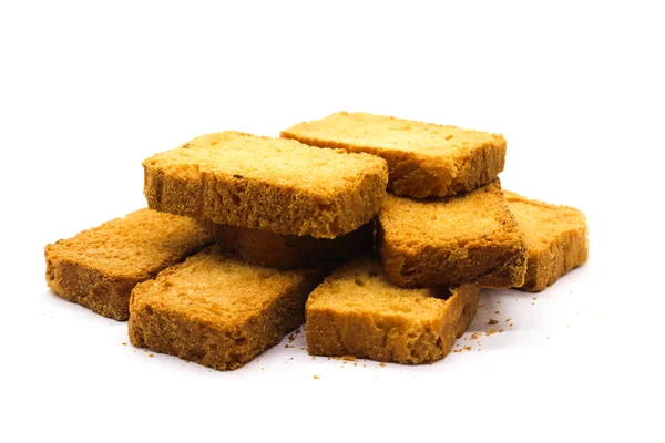 Beyaz arkaplanda seçici odaklı gevrek rusk