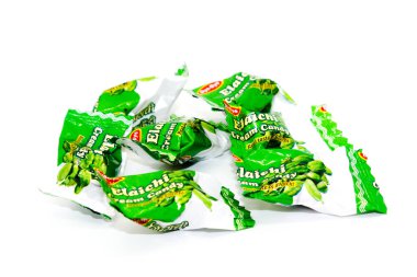 Noida, Utter Pardesh, Hindistan - 18 Ekim 2021, şeker, beyaz zemin üzerinde seçici bir odak noktası Noida 18 Ekim 2021 olan bir şeker resmi.