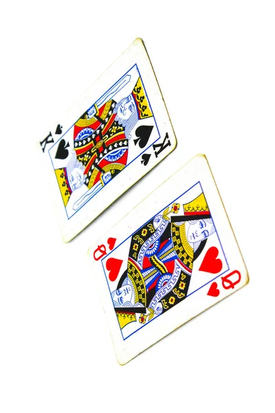 Jogando Cartas Fundo Branco Com Foco Seletivo — Fotografia de Stock