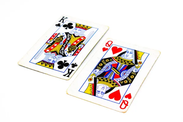 Játék Kártyák Fehér Háttér Szelektív Fókusz — Stock Fotó