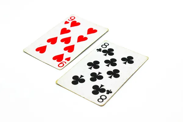 Carte Gioco Sfondo Bianco Con Focus Selettivo — Foto Stock