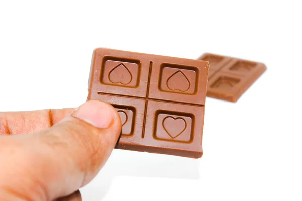 Barra Chocolate Isolada Fundo Branco Com Foco Seletivo — Fotografia de Stock