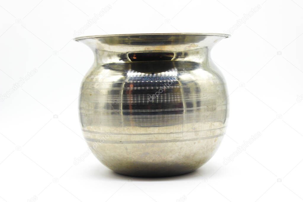 Stainless Steel Lota on white background with selective focus