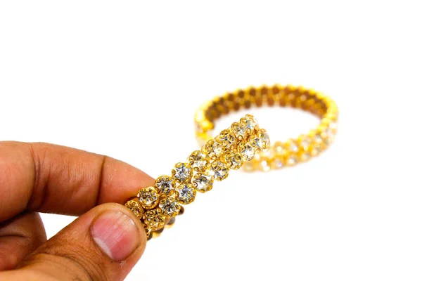 Uma Imagem Ouro Banhado Ouro Pulseiras Diamante Com Foco Seletivo — Fotografia de Stock