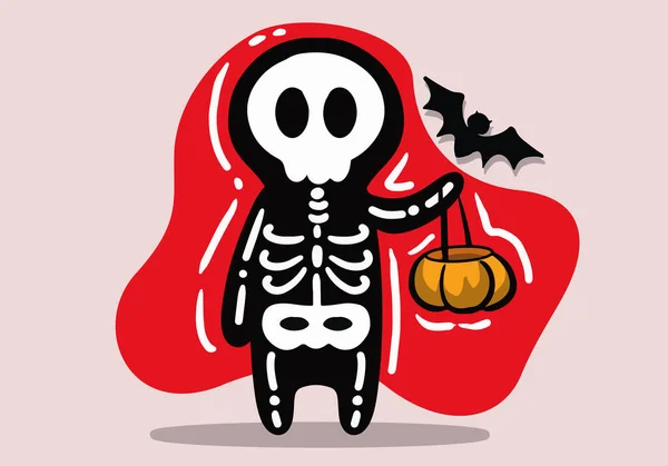 Kézzel Rajzolt Halloween Csontváz Sütőtök Vödör — Stock Vector