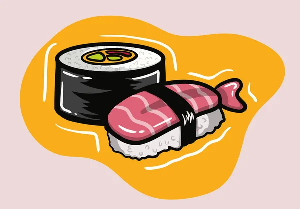 Ręcznie Narysowane Sushi Sashimi Azjatyckie Sushi Sushi Ilustracja Pstrąga Ryby — Wektor stockowy