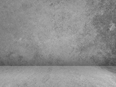 Ürünlerin 3 boyutlu görüntülenmesi için beton duvar arka planı. Grafik tasarımı veya duvar kağıdı için klasik tarzda beyaz beton döşeme deseni. İnşaattaki gri soyut doku detayı.