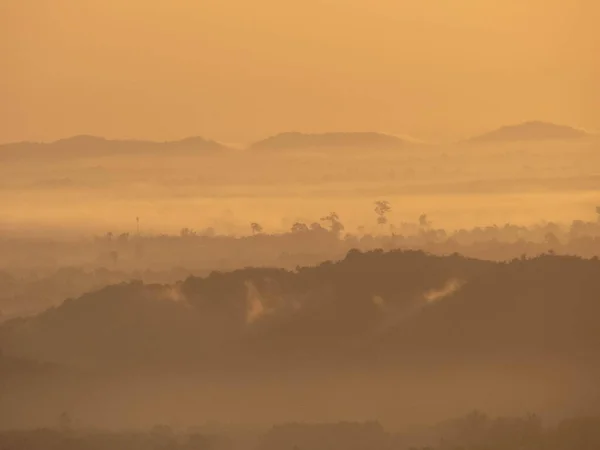 Amazing Sunrise Misty Landscape Scenic View Foggy Morning Sky Rising — 图库照片