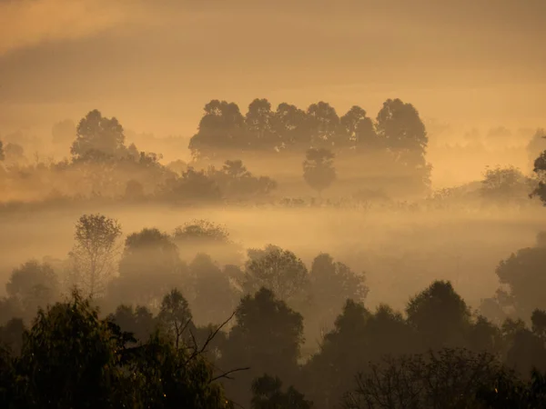 Amazing Sunrise Misty Landscape Scenic View Foggy Morning Sky Rising — 图库照片