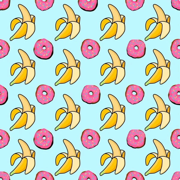 Seamless Pattern Donuts Bananen Pop Kunst Patroon Amerika Van Jaren — Stockvector