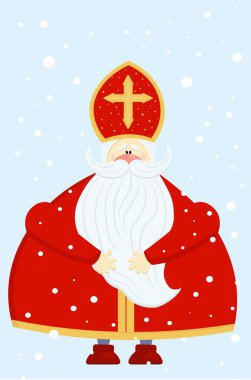 Aziz Nicholas Sinterklaas için şirin bir kartpostal. Tebrik kartı ya da pankart. Aziz Niklas Günü 'nün vektör illüstrasyonu.