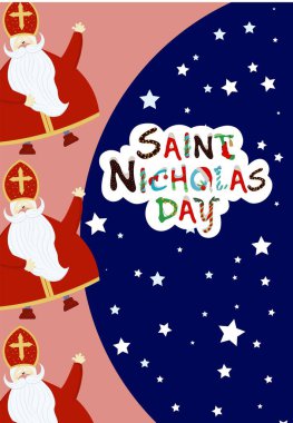 Aziz Nicholas Sinterklaas için şirin bir kartpostal. Tebrik kartı ya da pankart. Aziz Niklas Günü 'nün vektör illüstrasyonu.