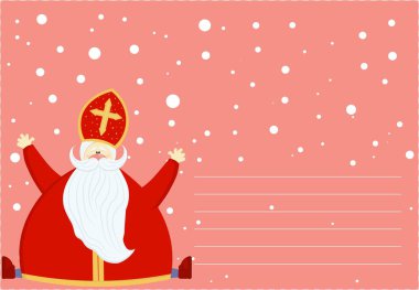 Aziz Nicholas Sinterklaas için şirin bir kartpostal. Tebrik kartı ya da pankart. Aziz Niklas Günü 'nün vektör illüstrasyonu.