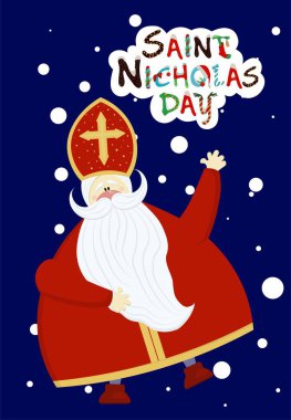 Aziz Nicholas Sinterklaas için şirin bir kartpostal. Tebrik kartı ya da pankart. Aziz Niklas Günü 'nün vektör illüstrasyonu.
