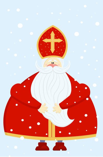Cute postcard for Saint Nicholas Sinterklaas - greeting card or banner. Vector illustration of St. Nicholas Day.