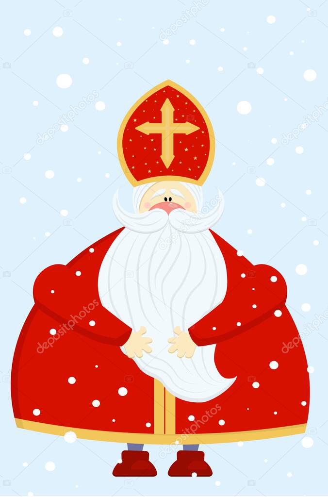 Cute postcard for Saint Nicholas Sinterklaas - greeting card or banner. Vector illustration of St. Nicholas Day.