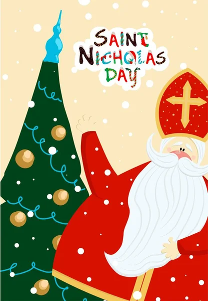 Tarjeta Felicitación Para Día San Nicolás Sinterklaas Fiesta Religiosa Invierno — Vector de stock