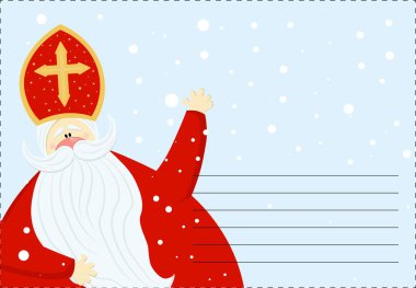Aziz Nicholas Sinterklaas için şirin bir kartpostal. Tebrik kartı ya da pankart. Aziz Niklas Günü 'nün vektör illüstrasyonu.