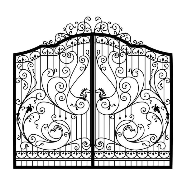 Sketch Metal Gates Double Leaf Garden Door Original Illustration Forged — Stock Vector