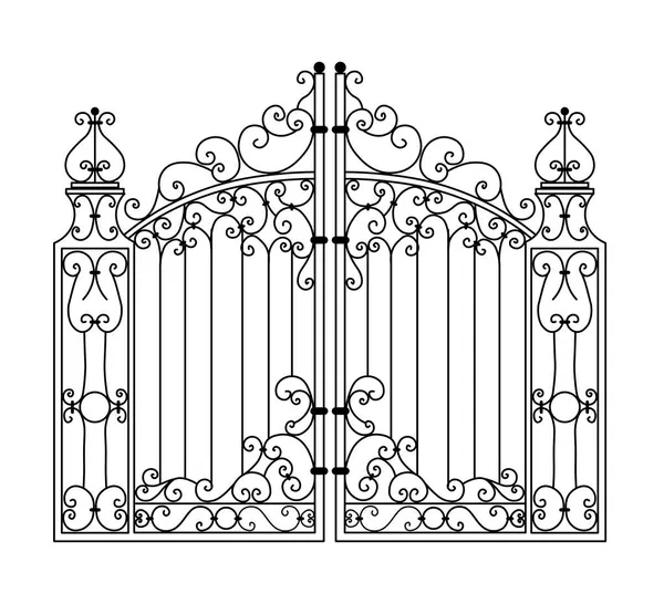 Schets Van Metalen Poorten Dubbelbladige Tuindeur Origineel Illustratie Van Vervalste — Stockvector