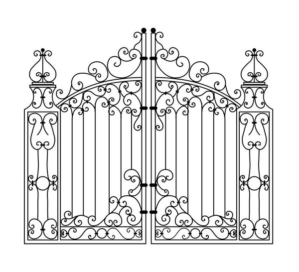 Sketch of metal gates, double-leaf garden door, original, illustration of forged products